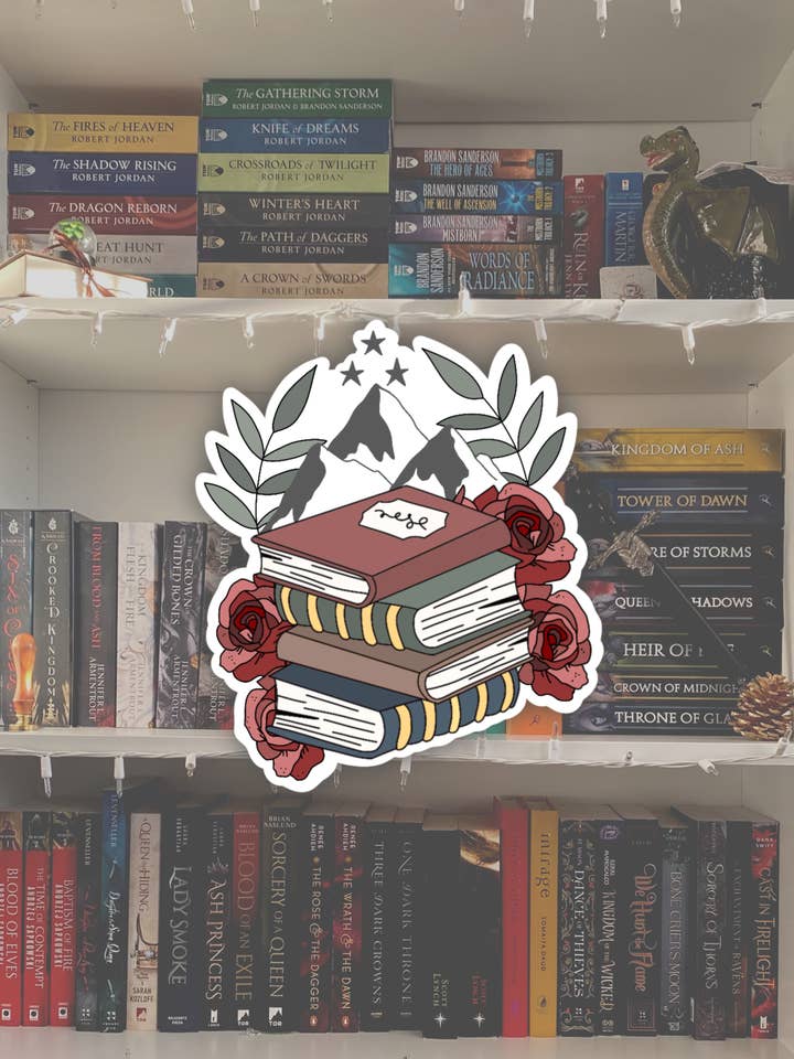 Mountain Bookstack Bookish Sticker for wholesale by BareBookish