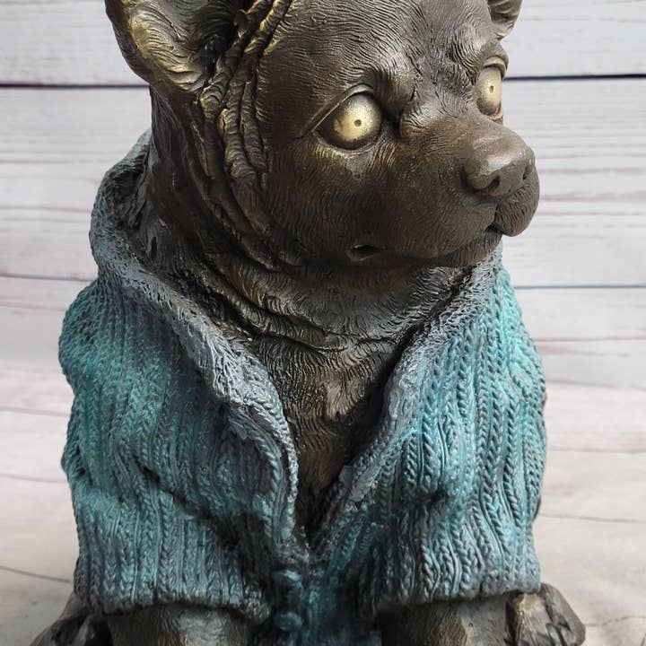 Bronzhaus – wholesale Skulptur – Chihuahua valp hund bär blå tröja brons metall figur skulptur dekoration