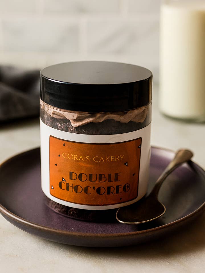 Double Chocolate Oreo Cake Jar for wholesale by Cora’s Cakery
