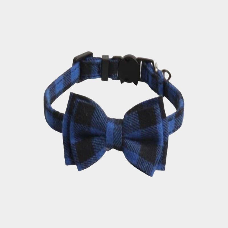 Zacal Cat Collars - Wholesale Halsband - Kat - Luxe kattenhalsband met strik - blauw en zwart geruit