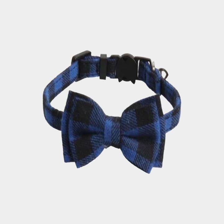 Zacal Cat Collars - Venta al por mayor Collar - Gatos - Collar de gato con pajarita de lujo - Cuadros azules y negros