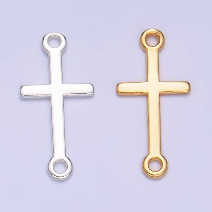 S925 Sterling Silver Sideway Cross Minimalist Connector in Gold & Silver | SL-589 for wholesale by Aim Eternal