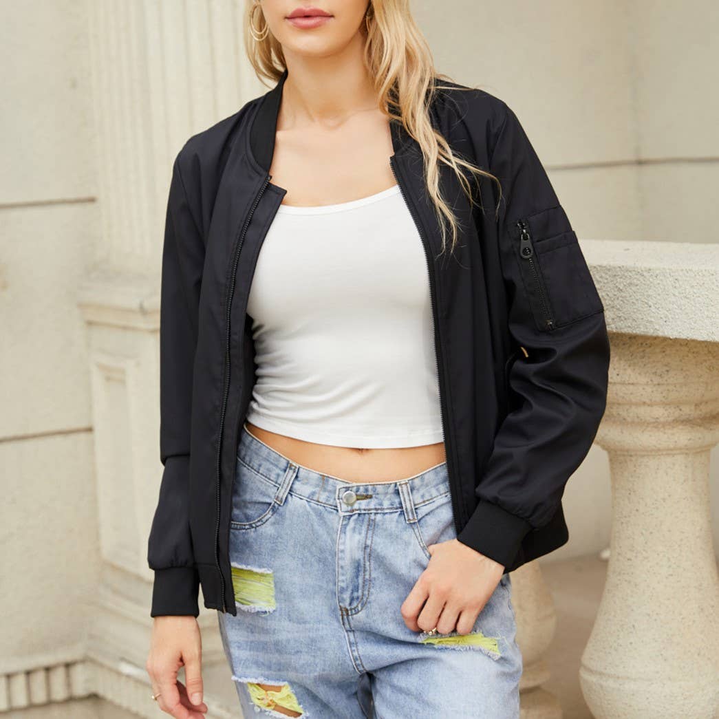 Rosa Clothing - Wholesale Bomber Jacket - Women's - zip front bomber jacket with side pocket15