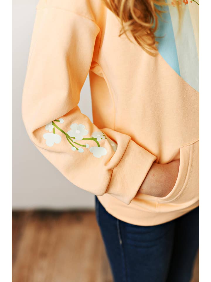 Adorable Sweetness - Wholesale Hoodie - Kids - Kids Peach Heart & Floral Print Long Sleeve Hoodie