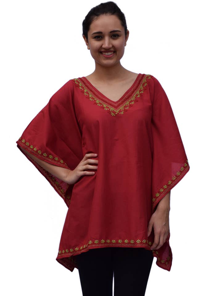 Oni Pure Cotton Embroidered Poncho, Kaftan, Swimsuit for wholesale by Ayurvastram