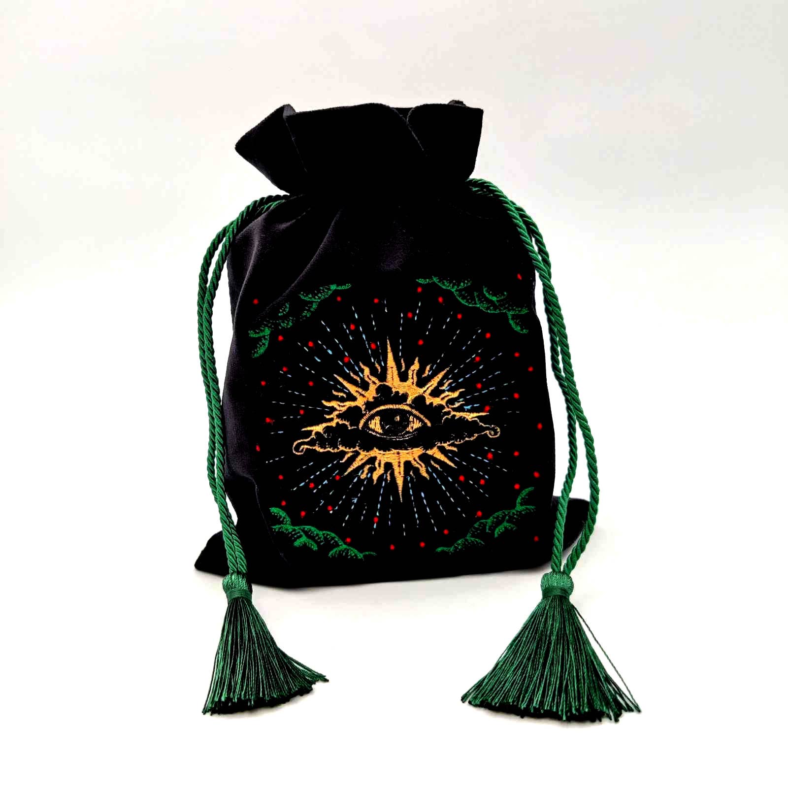 LA MUCI DESIGN - Wholesale Drawstring Bag - Unisex - Black Velvet Tarot Bag – Embroidered Mystical Tarot Pouch 5