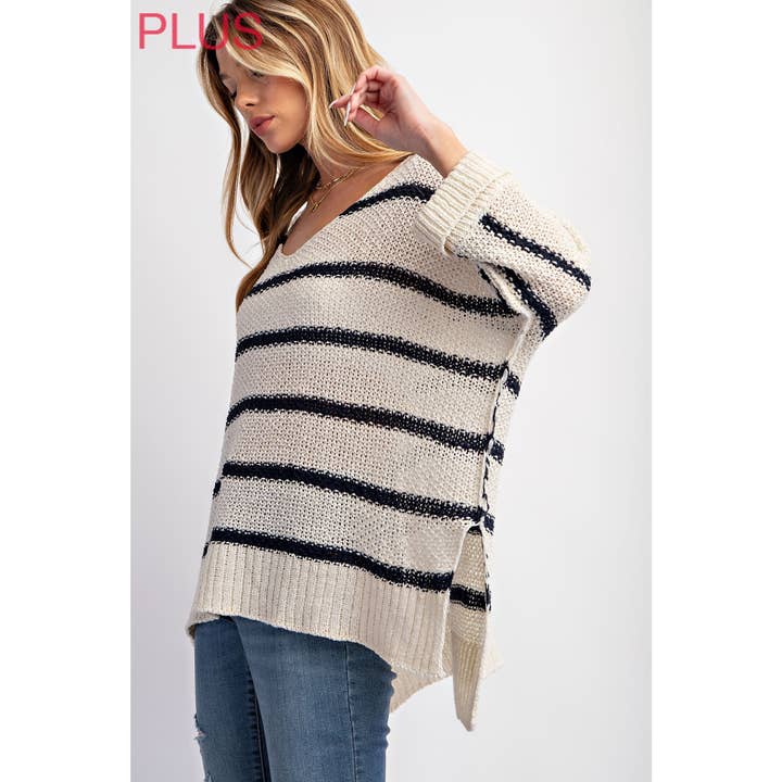 PULLOVERTOP MET OPEN STIKSELS EN V-HALS EN STREPEN voor wholesale door Sweet Generis