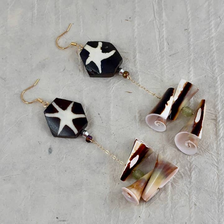 Dangle Earrings - Monique Seashells for wholesale by A New Day, A New Dawn NYC, LLC.