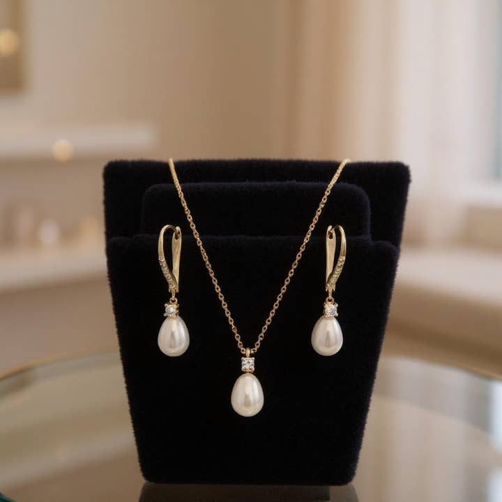 Athena Bridal Jewellery – wholesale Jewellery set – CZ COLLECTION - EXQUISITE FRESHWATER PEARL SET -CZNK219 SILV3