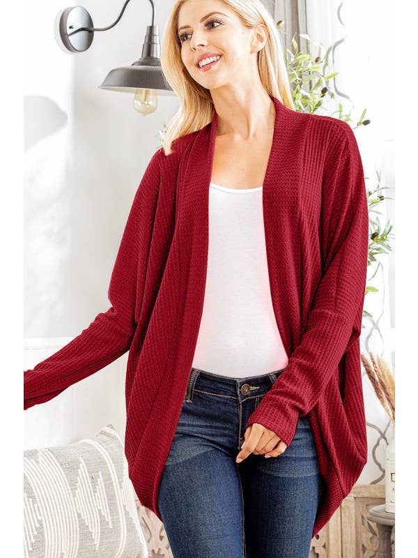 HEIMISH – wholesale Cardigan – Women’s – SJ1107-11 WAFFLE SOLID HIGH LOW OPEN CARDIGAN