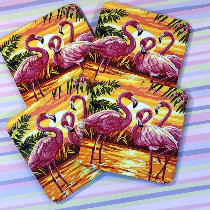 Sunset flamingo tropical four piece coaster set for wholesale by GP Originals