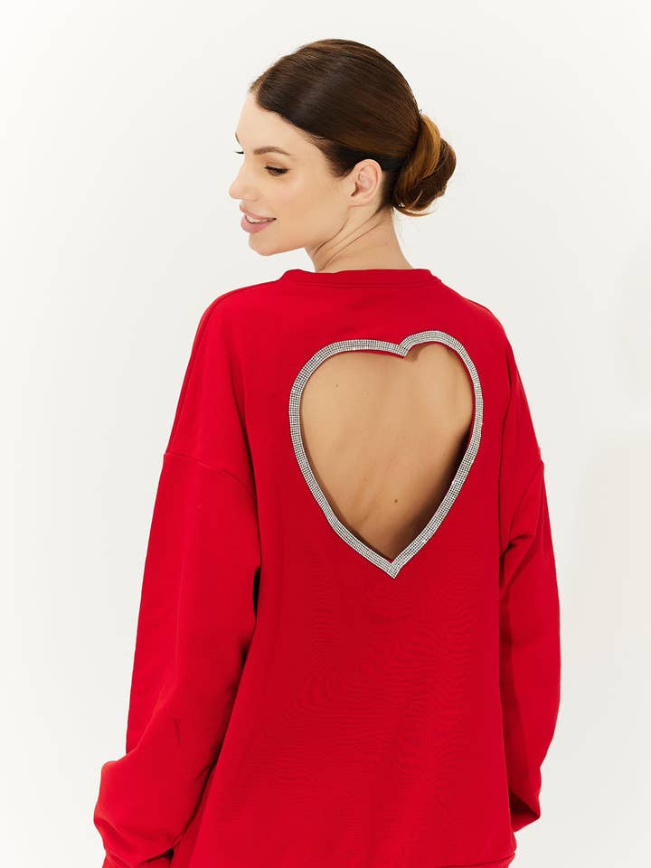 Rød sweatshirt med hjerte på ryggen for engroshandel hos Semenenko