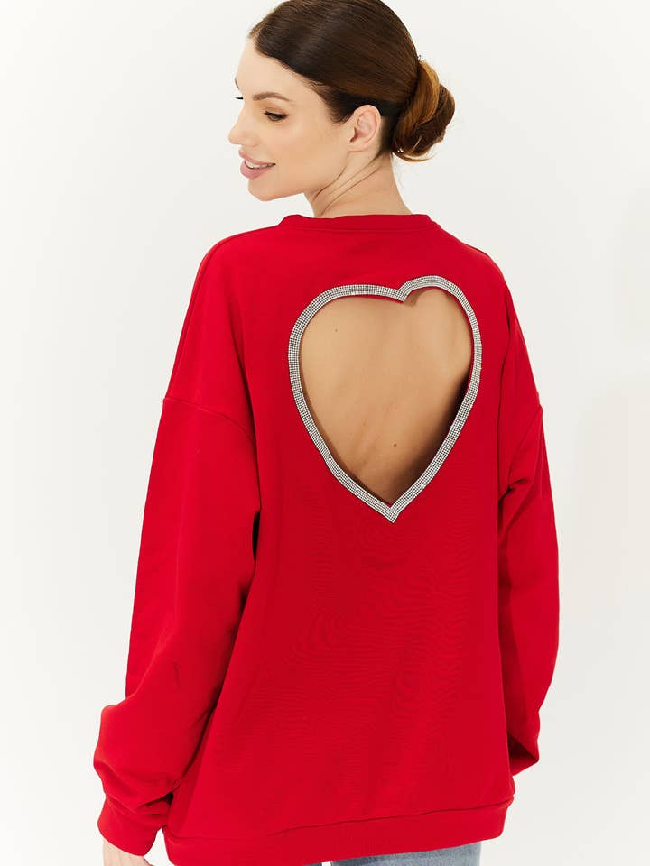 Rød sweatshirt med et hjerte på ryggen. for engroshandel hos Semenenko