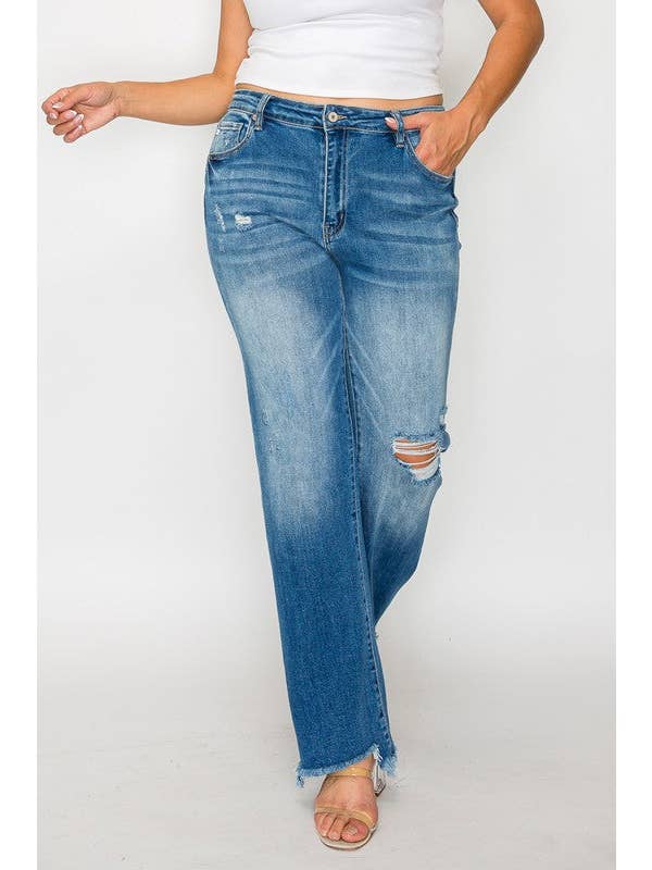 Blue PLUS SIZE MID RISE RELAXED STRAIGHT LEG JEAN #BT5001X for wholesale on Faire14