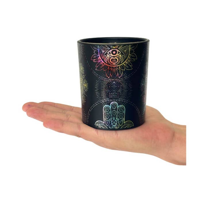 Earths Elements Wholesale - Wholesale Jar/Filled Candle - Crystal Candle, Hamsa - pack of 6