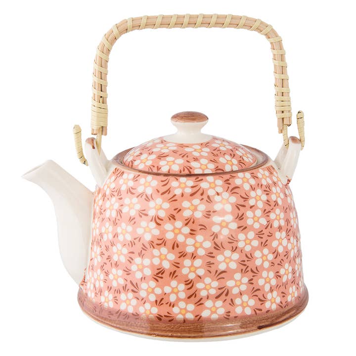 6CETE0006 Teapot with Infuser 700 ml Pink Ceramic Flowers for wholesale by Clayre & Eef