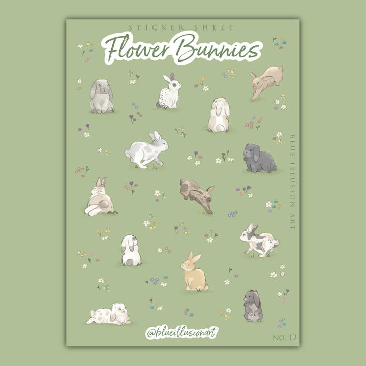 Coniglietti di Fiori | Foglio di Adesivi N. 12 per la vendita all'ingrosso da parte di Blue Illusion Art