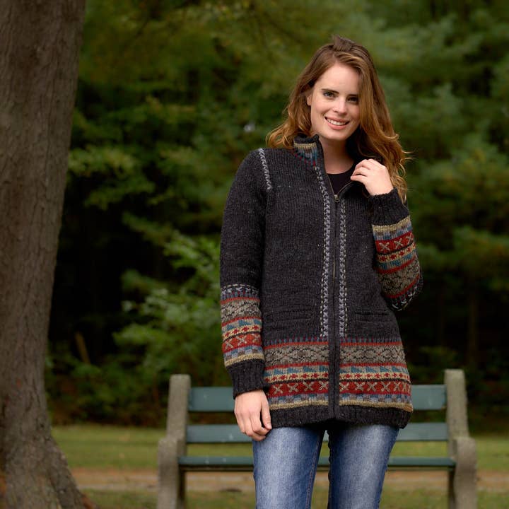 Lost Horizons Knitwear – Ships from USA - Wholesale Knit Sweater - Women's - Kirstin Wool Knit Sweater with Nordic Pattern Trim1