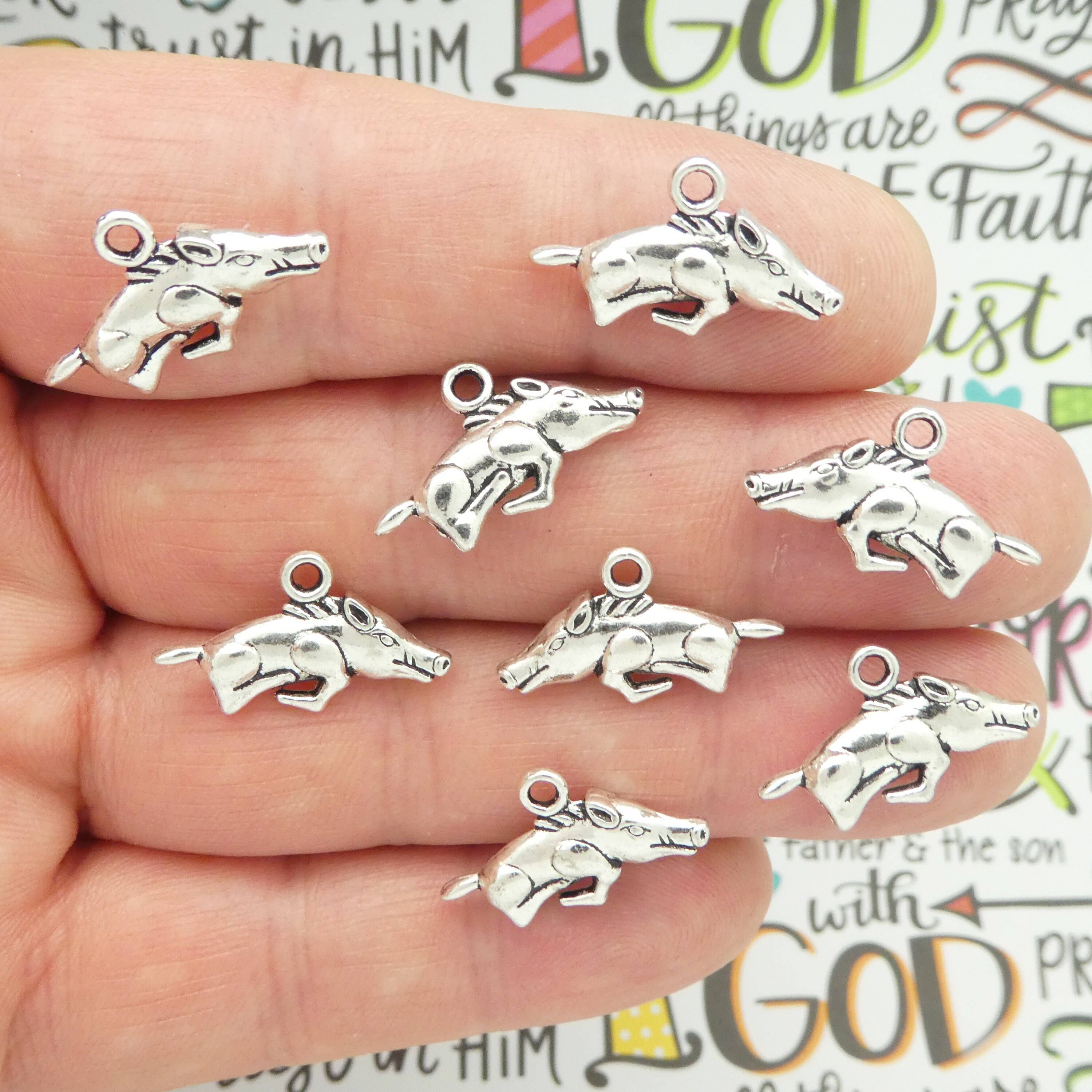 Treasure Island - Wholesale Individual Charm/Pendant - 5 Silver Razorback Charm Hog Pendant Double Sided 16x20mm by TIJC SP06802