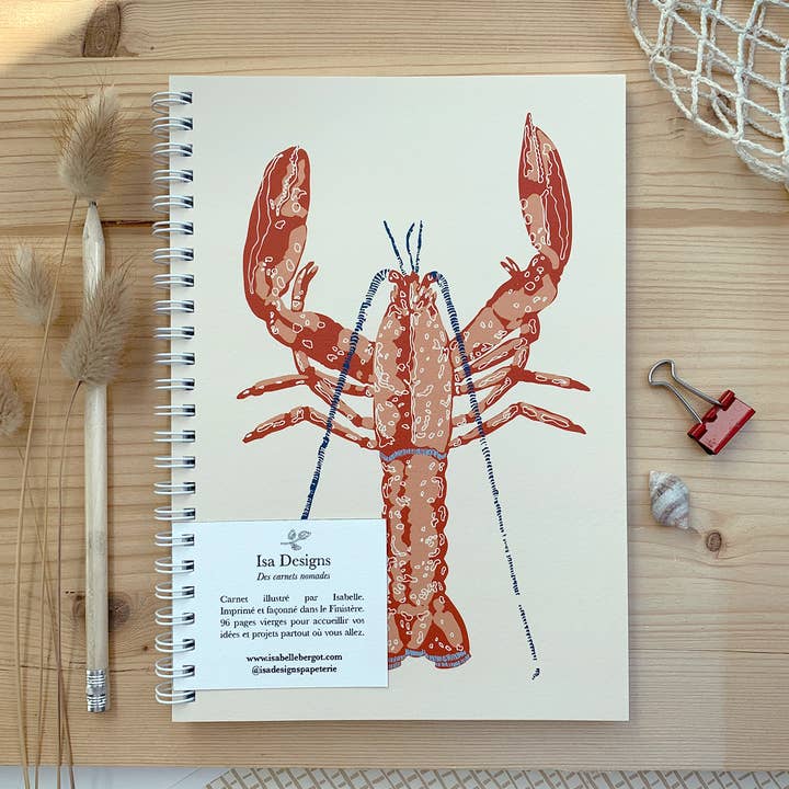 Taccuino A5 a spirale - 96p bianche vuote - Aragosta / beige per la vendita all'ingrosso da parte di Isa Designs