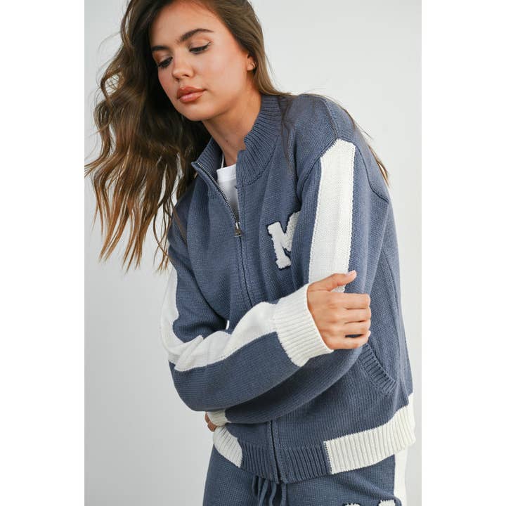 BUTTERMELON - Wholesale Jacket - Women's - Retro Varsity 'M' Sweater Jacket - BMJ795613