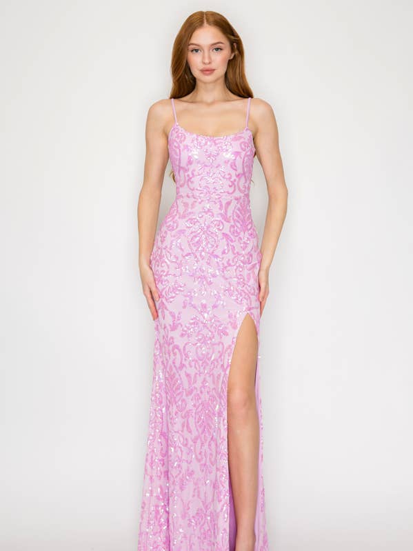 CD30941: VESTIDO MAXI SIRENA CON LENTEJUELAS Y ESCOTE REDONDO para venta al por mayor de Lovesome