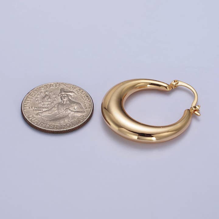 Aim Eternal - Wholesale Hoop Earrings - Gold Filled Thin Dome 30mm Hoops French Lock Earrings in Gol