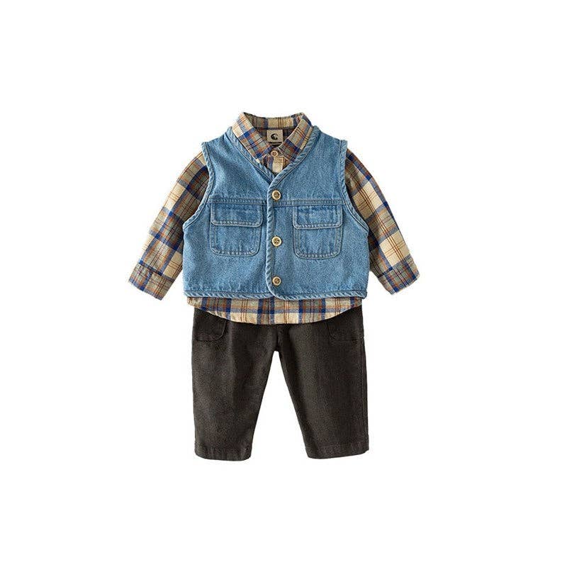 Sheer Trend - Vendita all'ingrosso Completo top e pantaloncini - Bambini - Camicia a maniche lunghe da ragazzo, gilet, set di pantaloni a tre pezzi per bambini3