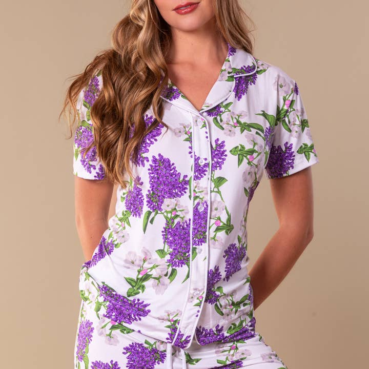 Spring Blooms Pajama Top | Purple Floral PJs For Women for wholesale by Amanda Blu