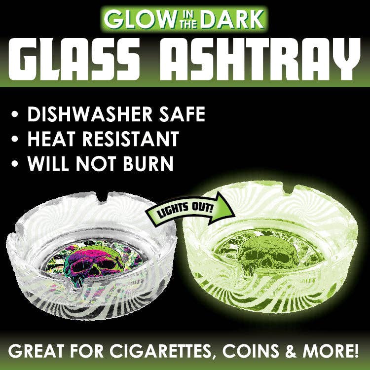 Novelty Closeout - Wholesale Ashtray - Smokezilla Glow in The Dark Glass Ashtray Assortment- 6/Pack2