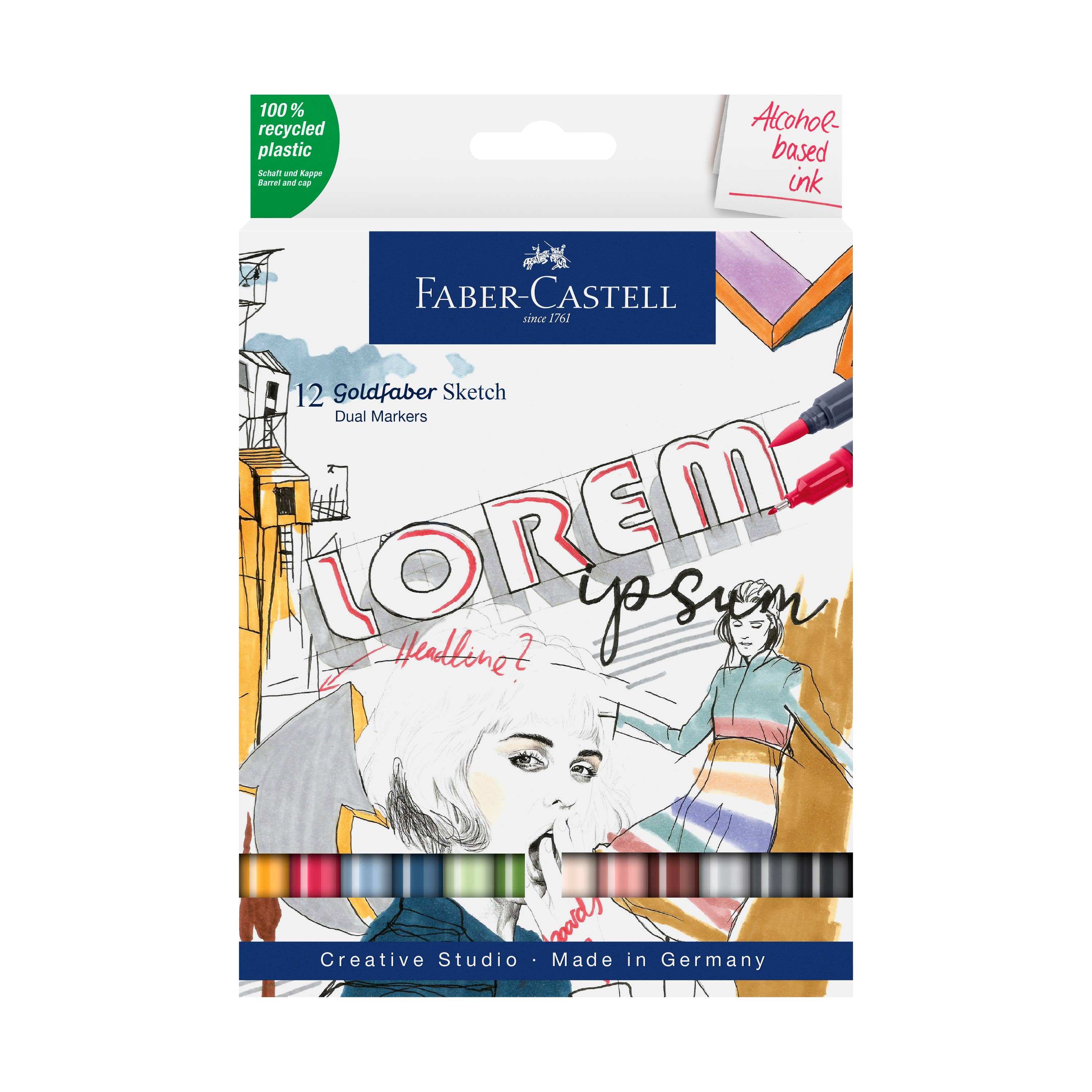 Faber-Castell / Creativity for Kids - Vente Marqueurs - Marqueurs à croquis Goldfaber, portefeuille de 12 couleurs vives1