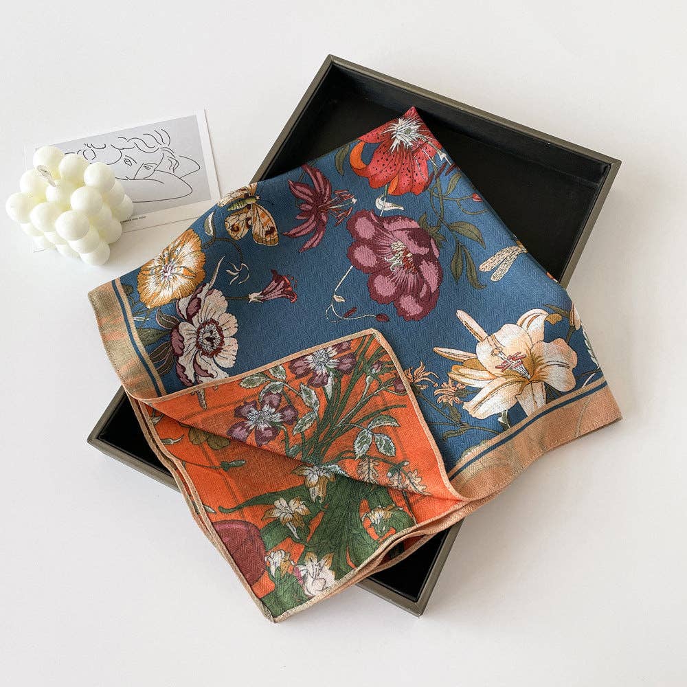 Dipped Shop - Wholesale Scarf - Women's - Elegant Flower Print Long Satin Scarf DP25G50110