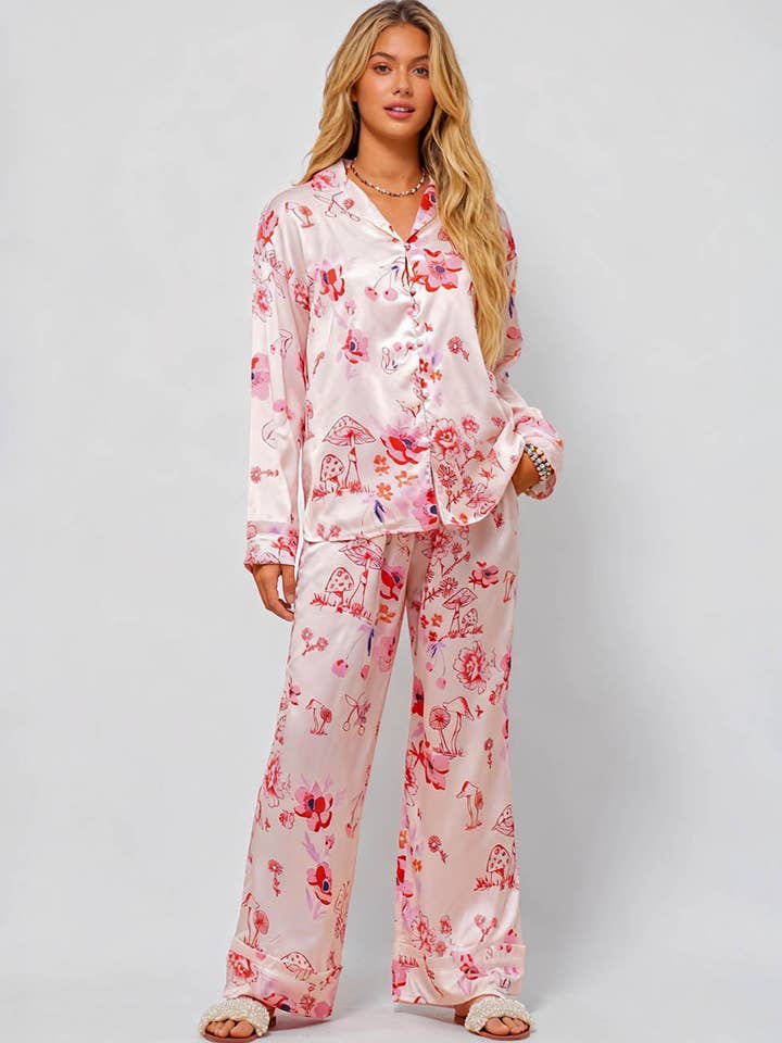Ladies V-Neck Floral Print Top & Pants Set SKST51306 for wholesale by Sweetkama
