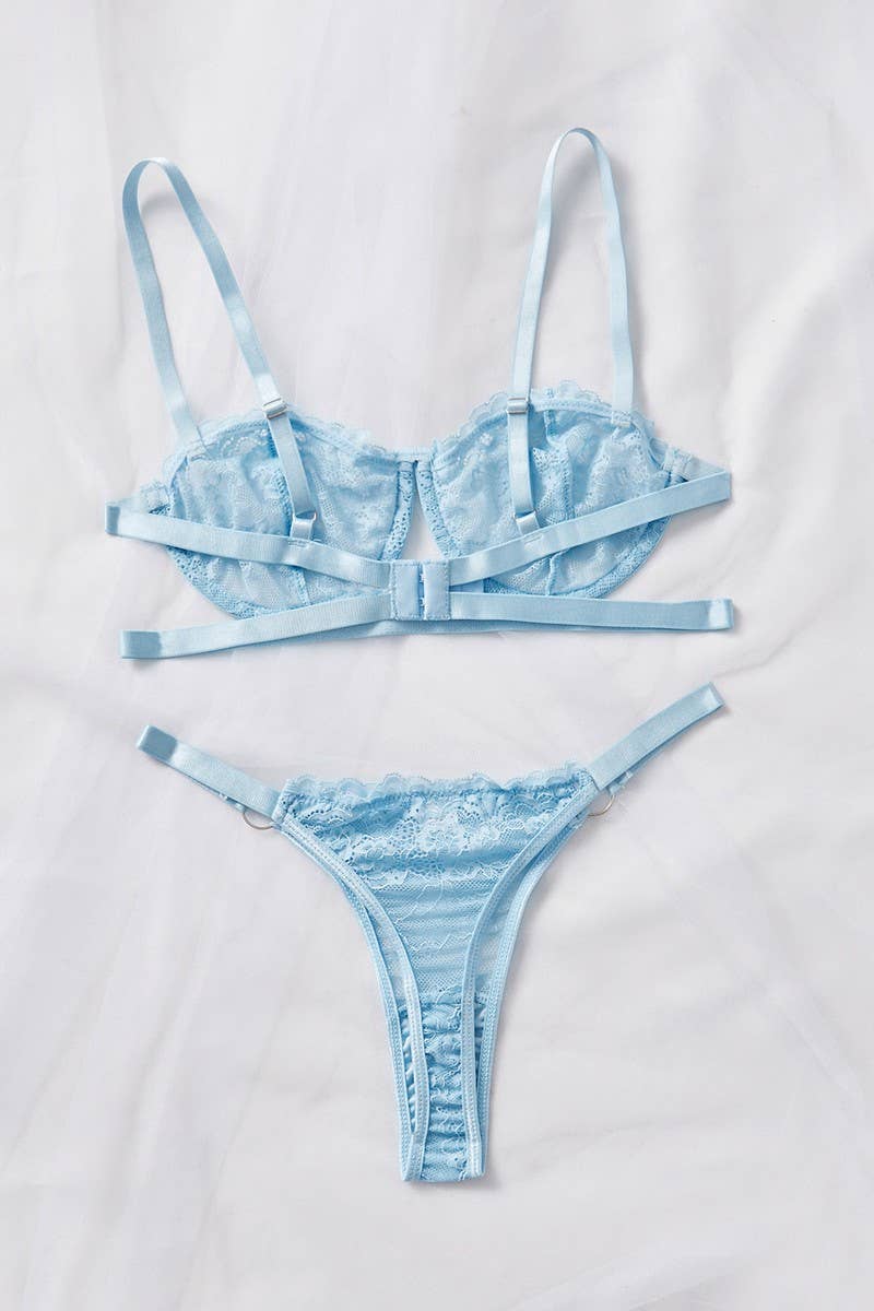 NINEXIS - Vente Ensemble de lingerie – femme - ENSEMBLE 2 PIÈCES LINGERIE SEXY TRANSPARENTE EN DENTELLE MESH CWSS11992