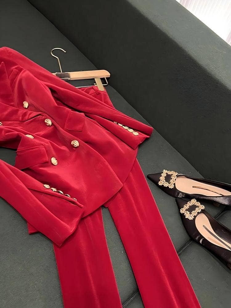 Sanyao Fashion – Engroshandel Habitter – til kvinder – SY517Y Fløjl Skræddersyet Jakkesæt til Kvinder – Blazer & Bukser8