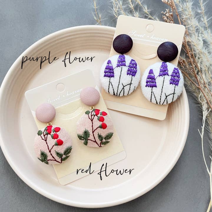 Giggle with Love - Wholesale Dangle Earrings - Floral Embroidery Earring| Handmade Dangle Flower Earrings| Embroidery Gift|Flower Gift for Mom|Gift for Bridesmaids|Flower Thank You Gifts9