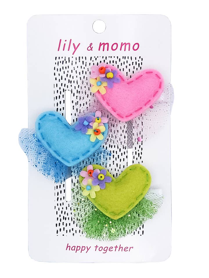 Pastel Heart Trio Hair Clip- Pastel Colors for wholesale by Lily and Momo