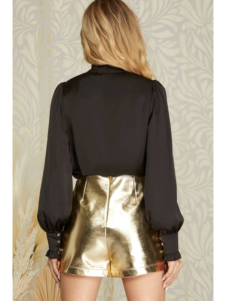 Peace Love Line - Wholesale Shorts - Women's - PL4760 - METALLIC FAUX LEATHER SHORTS4