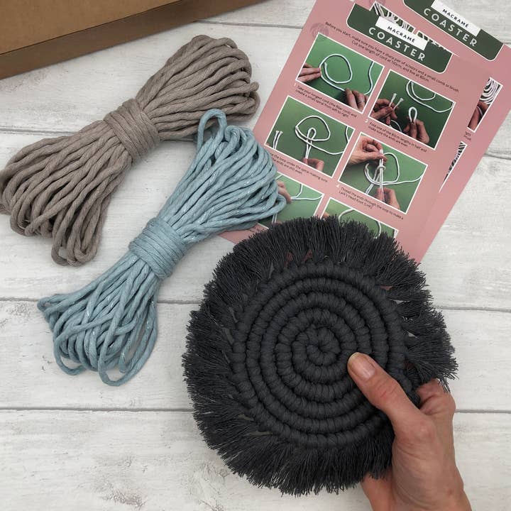 Bergin & Bath - Wholesale DIY Craft Kit - Macrame Kit Coasters - Mist Blue, Pearl and Charcoal7