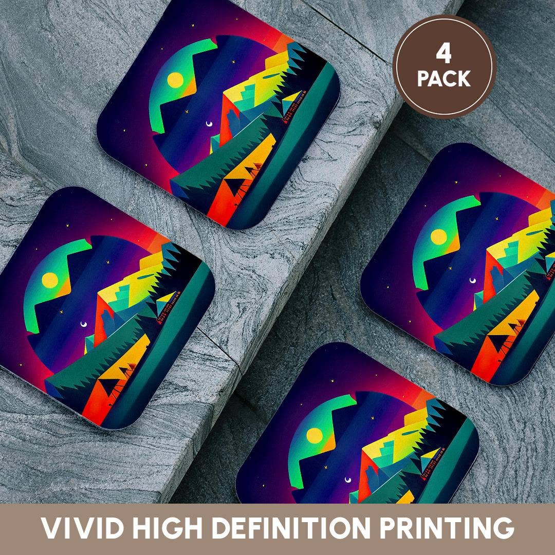 3dRose - Vente Sous-verre - 3dRose, Paysage fantastique décoratif de tentes, montagnes. Cadeau pour campeur heureux, Dessous de verre12