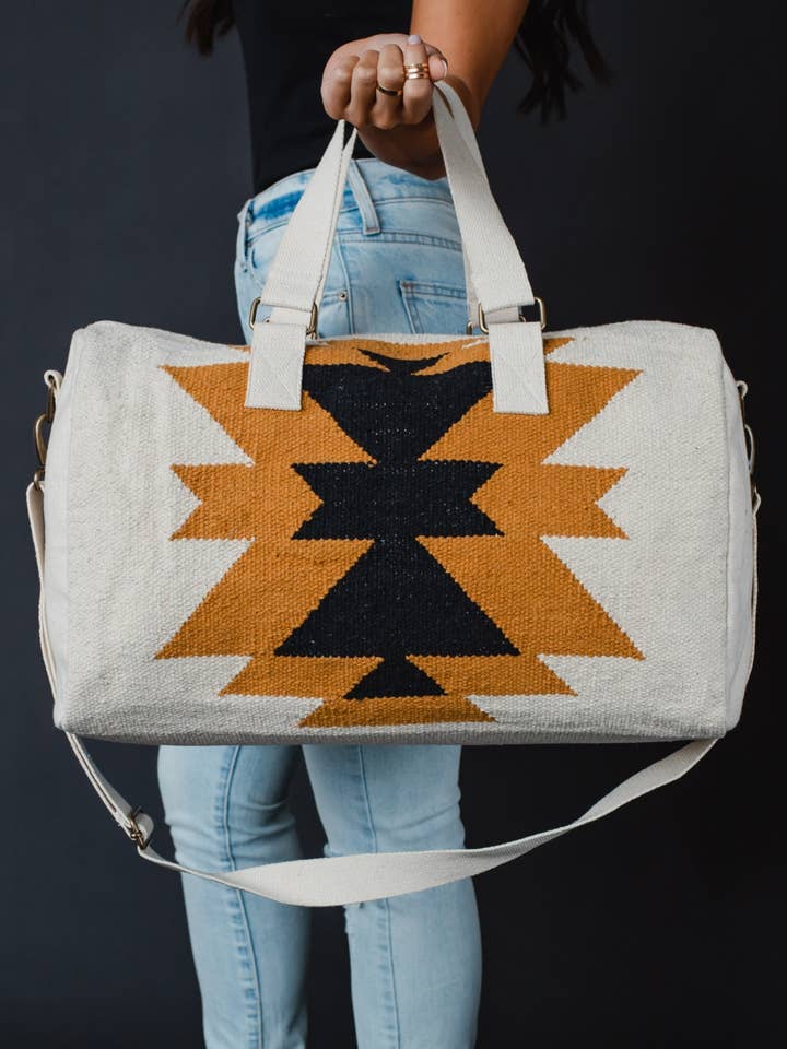 Cream, Camel & Black Aztec Duffel for wholesale by Panache Apparel Co.