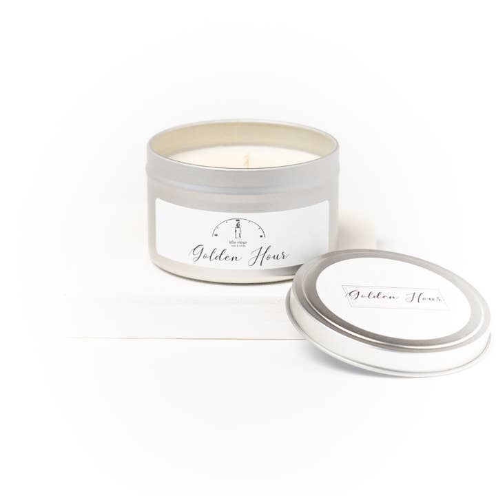 Golden Hour, 5.5 oz tin Soy Wax Candle for wholesale by Idle Hour Wax & Wicks