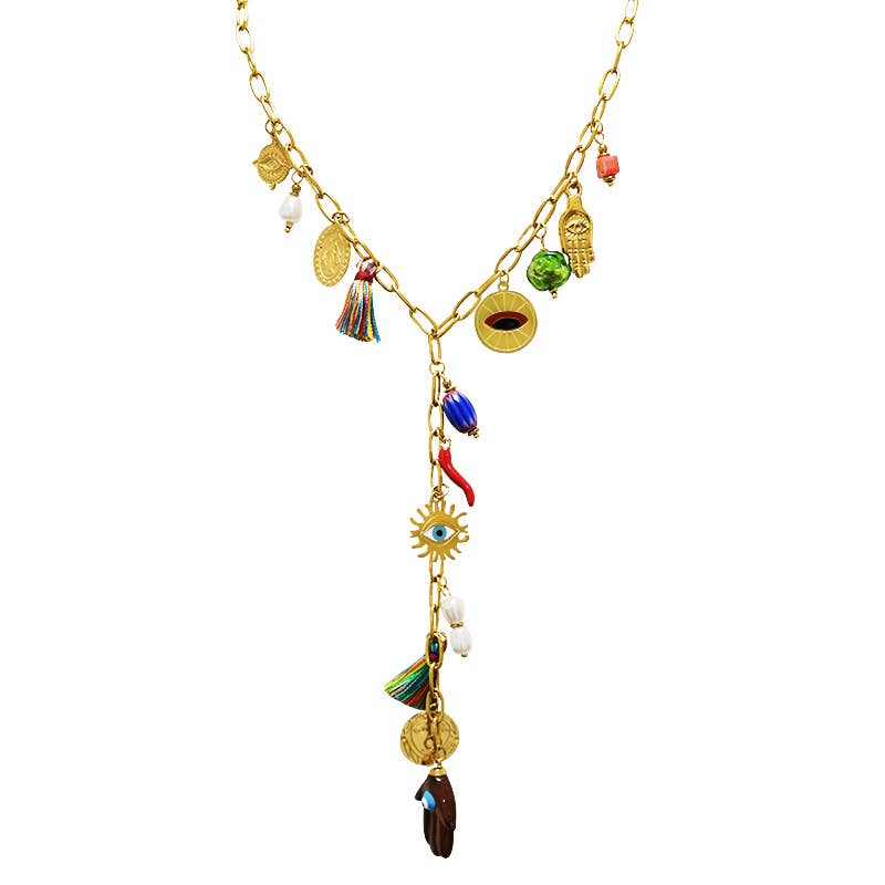 AMORINO SRL - Wholesale Y-Neck/Lariat Necklace - Y NECKLACE WITH HAND OF FATIMA CHARMS - YNK24168B8371