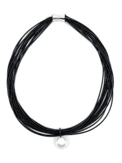 518 - Black Piano Wire with White Mop Pearl Drop Necklace for wholesale by Sea Lily