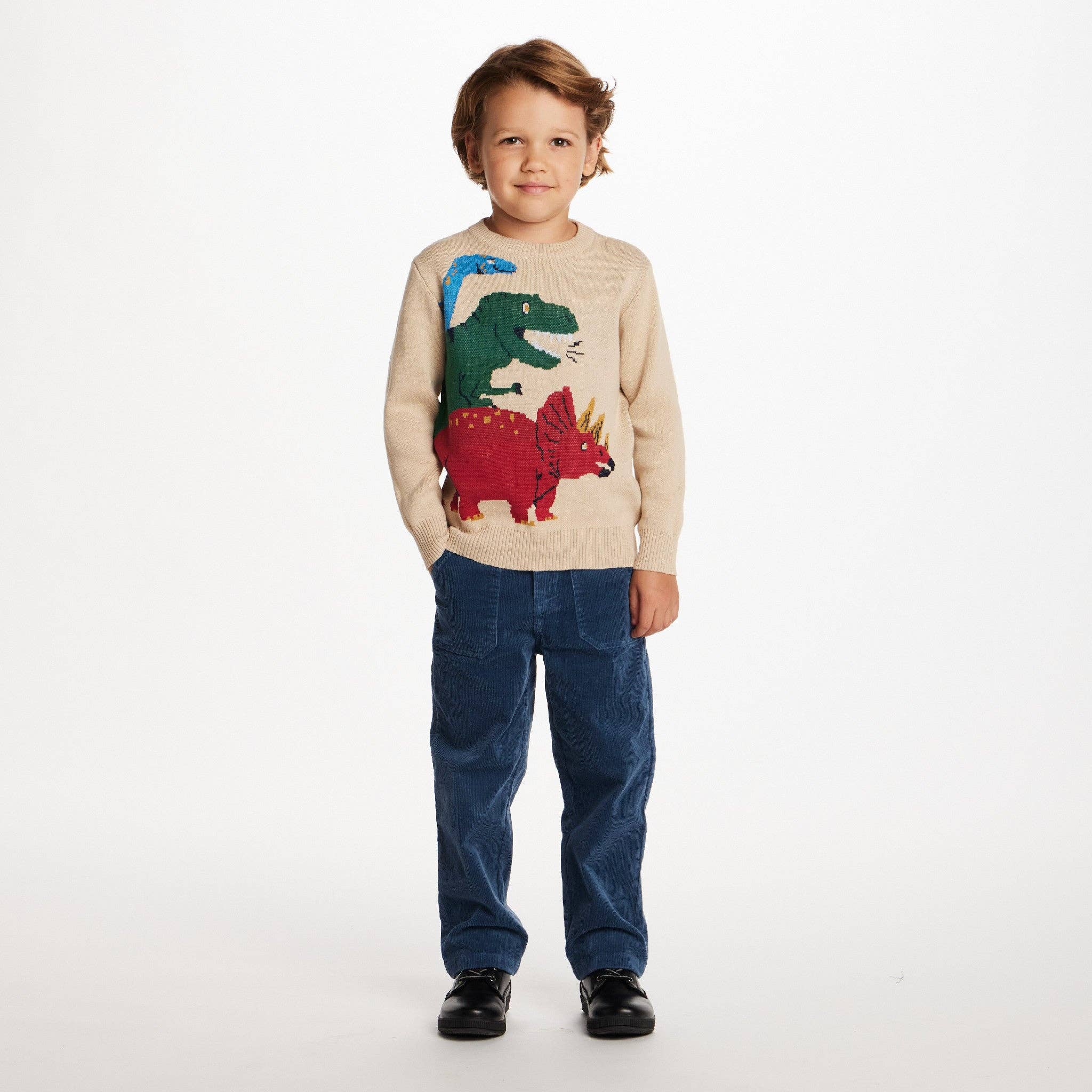 Beige Kids Graphic Sweater | Triple Dino for wholesale on Faire3