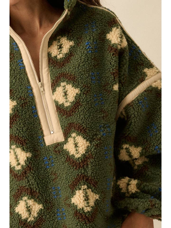 Promesa USA - Wholesale Jacket - Women's - Geo-Print Sherpa Fleece Half-Zip Pullover Jacket1