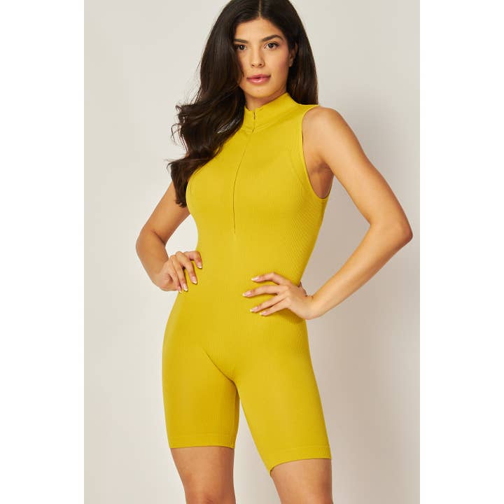 Apolline - Wholesale Unitard - Women's - Seamless Fine Ribbed Zip Up Mock Neck Romper4