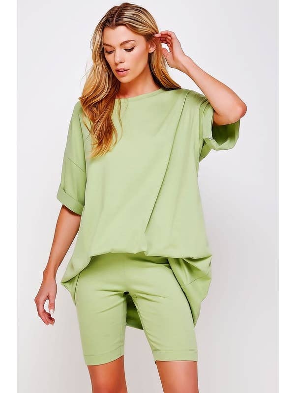 Pink Irene Wholesale - Wholesale Shirt - Women's - PLUS SIZE SOLID OVERSIZED TEE AND BIKER SHORTS SET14