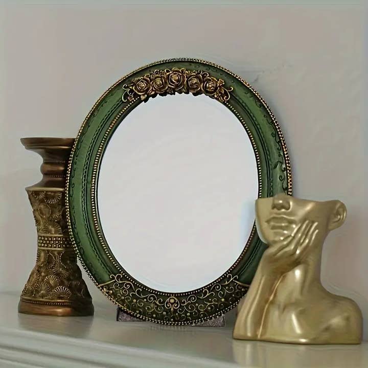Vagabond Vintage - Wholesale Wall Mirror - Green Vintage Style Oval Ornate Mirror