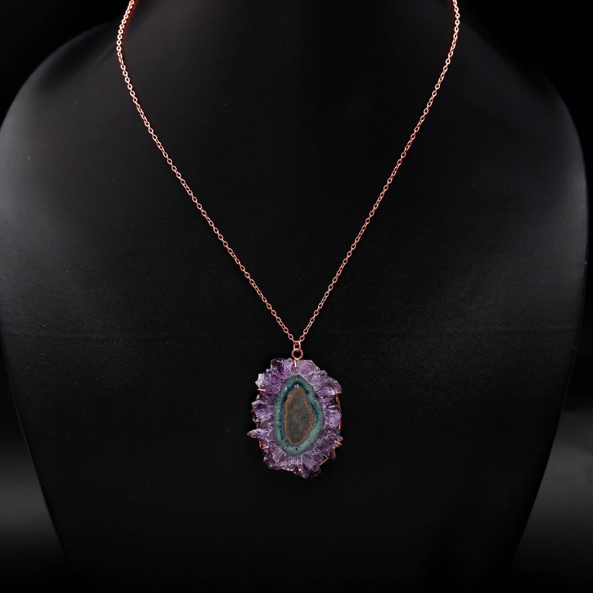 AG 925 JEWELLERY - Wholesale Pendant/Charm Necklace - 925 Sterling Silver Amethyst Druzy Stalactite Necklace3